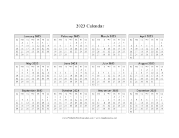 2023 Calendar One Page Horizontal Grid Calendar