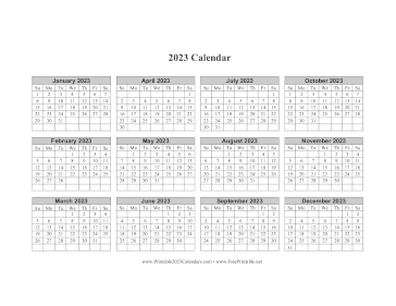 2023 Calendar One Page Horizontal Grid Descending Calendar