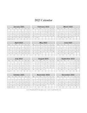 2023 Calendar One Page Vertical Monday Start Calendar