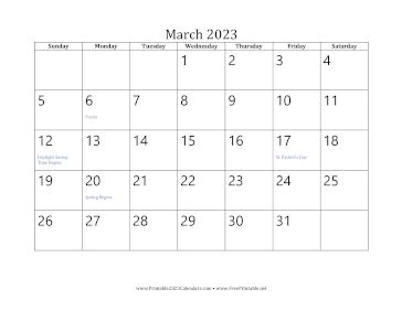 March 2023 Calendar Calendar