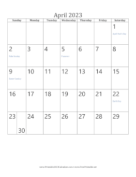 April 2023 Calendar (vertical) Calendar