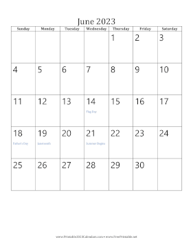 June 2023 Calendar (vertical) Calendar