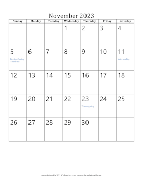 November 2023 Calendar (vertical) Calendar