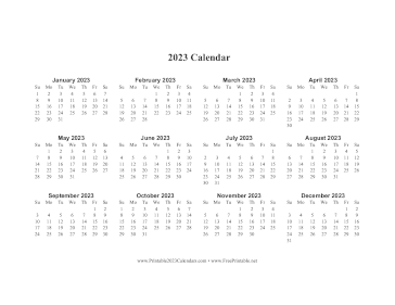 2023 Calendar One Page Horizontal Calendar