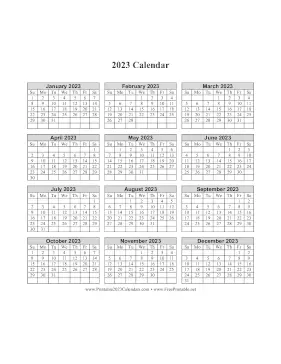 2023 Calendar One Page Vertical Grid Calendar
