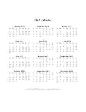 2023 Calendar One Page Vertical Holidays in Red Calendar