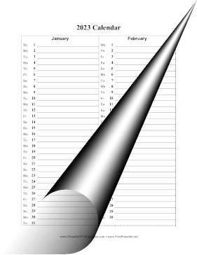 2023 Calendar Vertical List Calendar