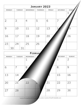 2023 Calendar Two Months per Page Monday Start Calendar