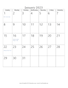 January 2023 Calendar (vertical) calendar