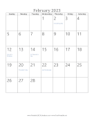 February 2023 Calendar (vertical) calendar