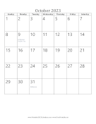 October 2023 Calendar (vertical) calendar